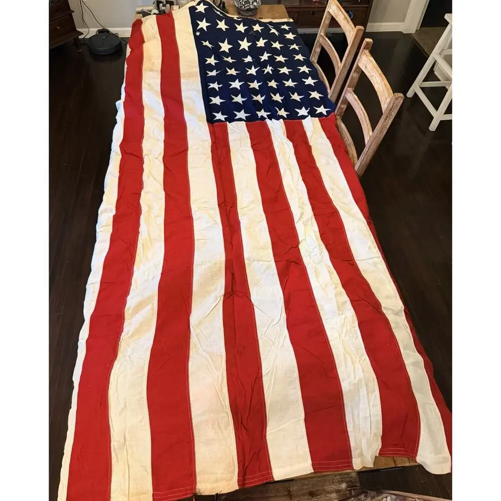 Vintage 48 Star Valley Forge American Flag 5x9.5 Sewn Stitched Stars Cotton WWII